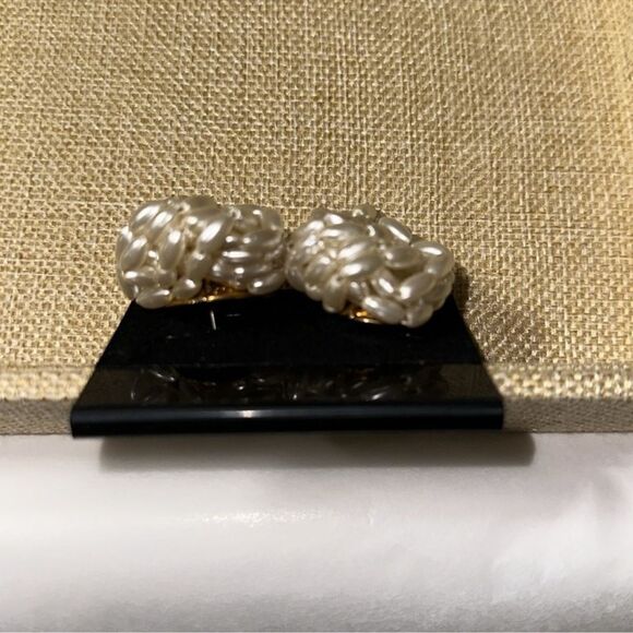 Vintage Beaded Faux Pearl Cluster Earrings - Picture 5 of 5